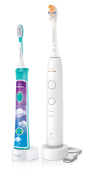 Adult and children's Sonicare toothbrushes