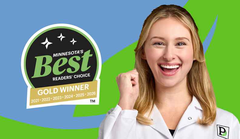 Woman smiling in excitement with Minnesota Best Gold Winner logo on the left.